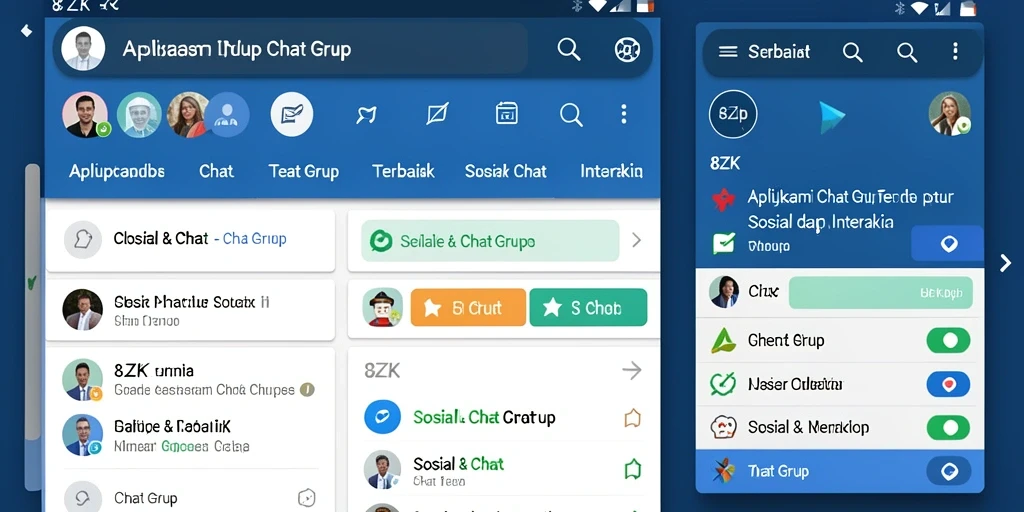 Antarmuka intuitif aplikasi 8ZK untuk chatting grup yang menyenangkan.