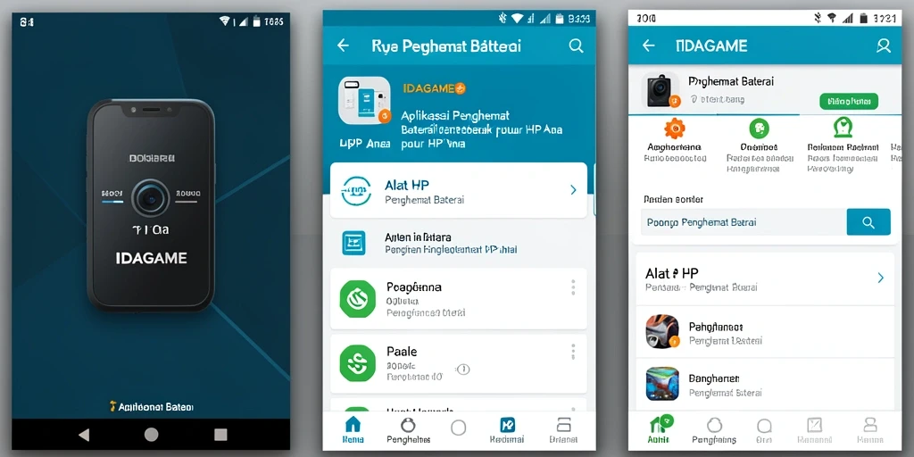 Tampilan antarmuka utama IDAGAME yang menampilkan fitur Penghemat Baterai.