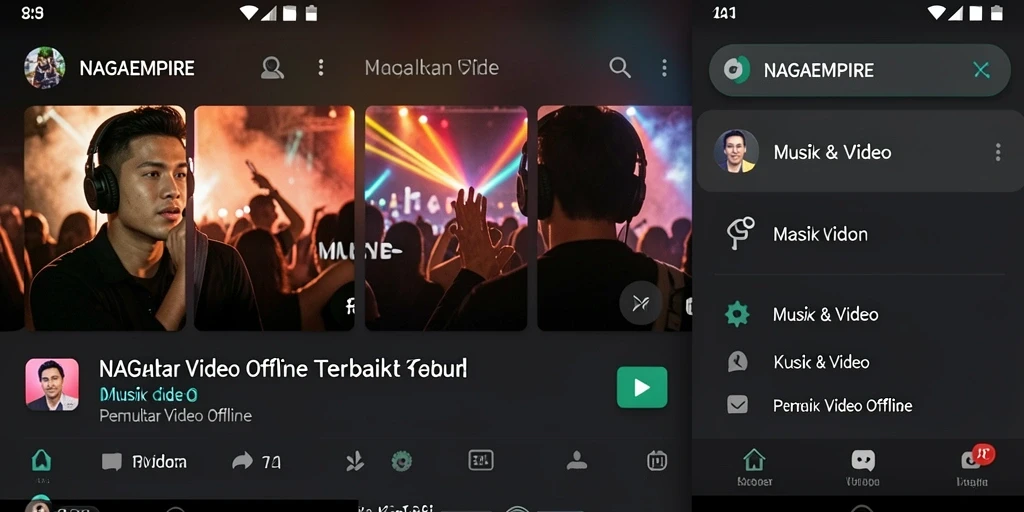 Antarmuka aplikasi NAGAEMPIRE dengan fitur Pemutar Video Offline.