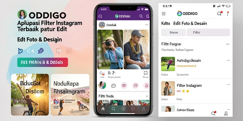 Antarmuka ODDIGO dengan berbagai pilihan filter Instagram.