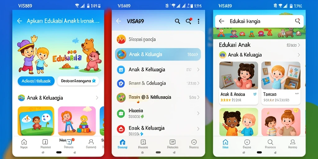 Antarmuka aplikasi VISA89 yang menarik dan edukatif untuk anak.